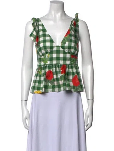Pre-owned Cara Cara Floral Print V-neck Blouse In Green
