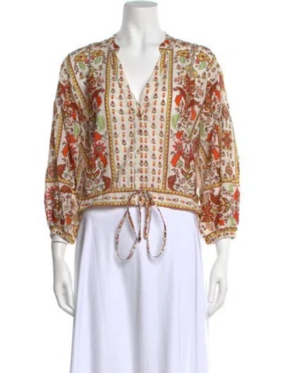 Pre-owned Cara Cara Floral Print V-neck Blouse In Multi