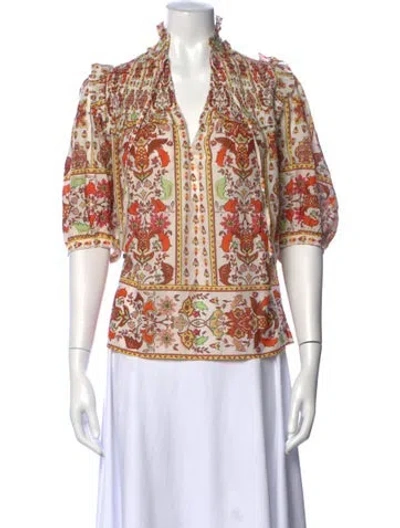 Pre-owned Cara Cara Floral Print V-neck Blouse In Multicolor