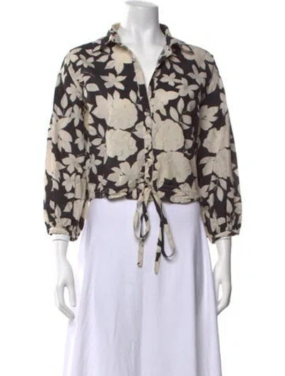 Pre-owned Cara Cara Floral Print V-neck Blouse In Multicolor