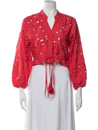 Pre-owned Cara Cara Floral Print V-neck Blouse In Red