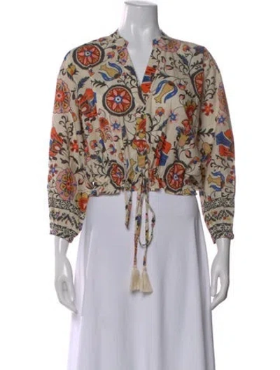 Pre-owned Cara Cara Floral Print V-neck Blouse W/ Tags In Neutral