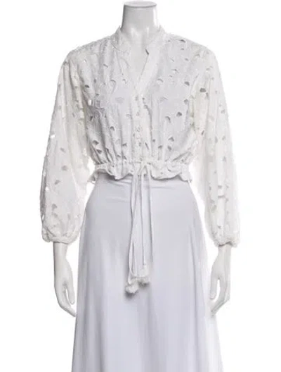 Pre-owned Cara Cara Floral Print V-neck Blouse In White