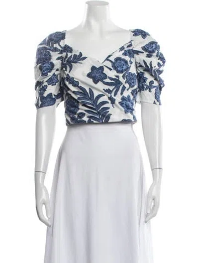 Pre-owned Cara Cara Floral Print V-neck Blouse In White