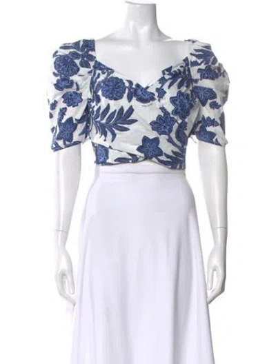 Pre-owned Cara Cara Floral Print V-neck Crop Top In Blue