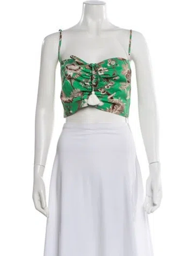 Pre-owned Cara Cara Floral Print V-neck Crop Top In Blue