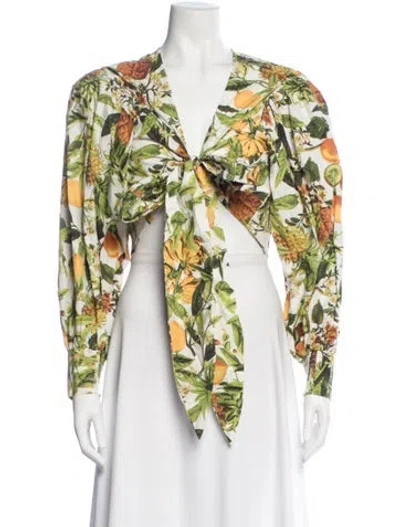 Pre-owned Cara Cara Floral Print V-neck Crop Top In Multi