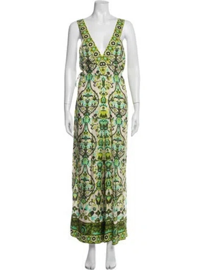 Pre-owned Cara Cara Floral Print V-neck Jumpsuit W/ Tags In Green