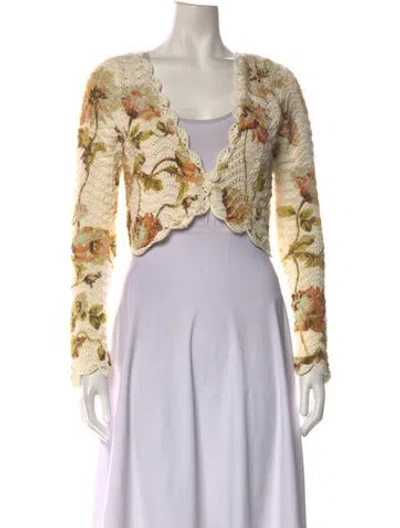 Pre-owned Cara Cara Floral Print V-neck Sweater In Yellow