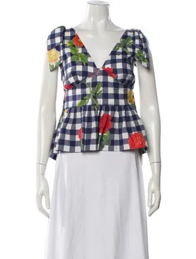 Pre-owned Cara Cara Floral Print V-neck Top W/ Tags In Multi