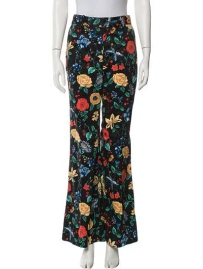 Pre-owned Cara Cara Floral Print Wide Leg Pants In Black