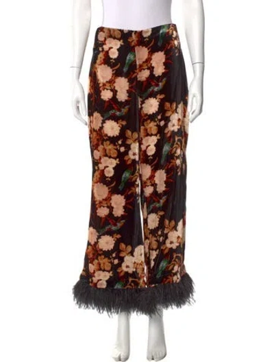 Pre-owned Cara Cara Floral Print Wide Leg Pants In Black