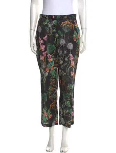 Pre-owned Cara Cara Floral Print Wide Leg Pants In Black