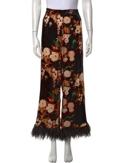 Pre-owned Cara Cara Floral Print Wide Leg Pants In Black