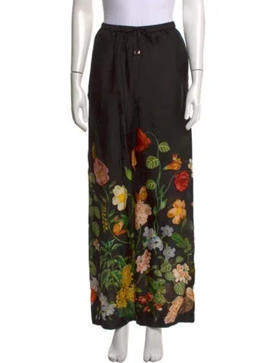 Pre-owned Cara Cara Floral Print Wide Leg Pants In Black