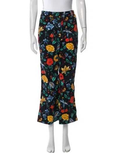 Pre-owned Cara Cara Floral Print Wide Leg Pants In Black