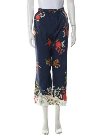 Pre-owned Cara Cara Floral Print Wide Leg Pants In Blue
