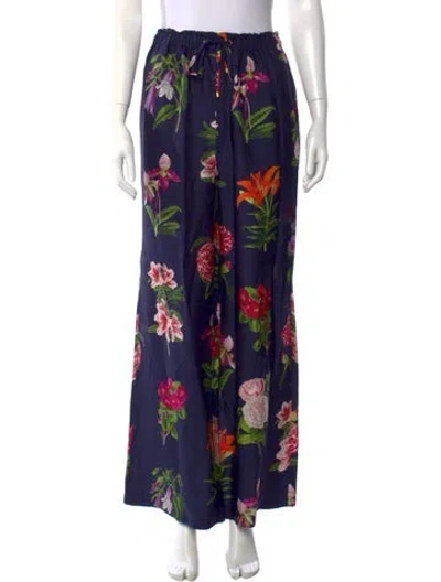 Pre-owned Cara Cara Floral Print Wide Leg Pants In Blue