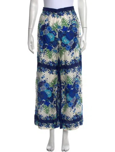 Pre-owned Cara Cara Floral Print Wide Leg Pants In Blue