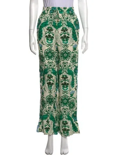 Pre-owned Cara Cara Floral Print Wide Leg Pants In Green