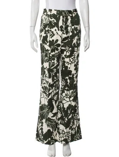 Pre-owned Cara Cara Floral Print Wide Leg Pants In Green