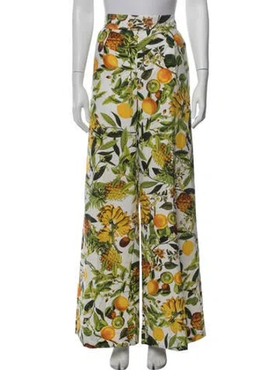 Pre-owned Cara Cara Floral Print Wide Leg Pants In Green