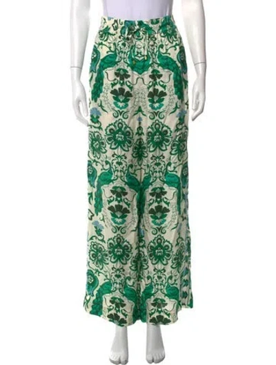 Pre-owned Cara Cara Floral Print Wide Leg Pants In Green