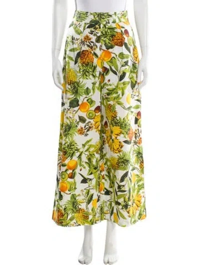 Pre-owned Cara Cara Floral Print Wide Leg Pants In White