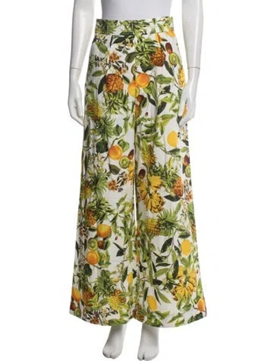 Pre-owned Cara Cara Floral Print Wide Leg Pants In White