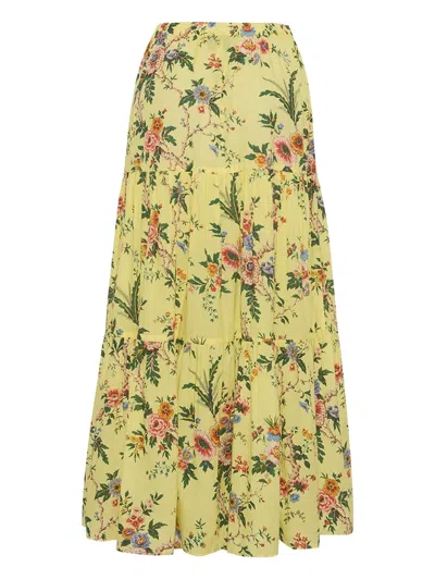 Cara Cara Floral Tiered Skirt In Yellow