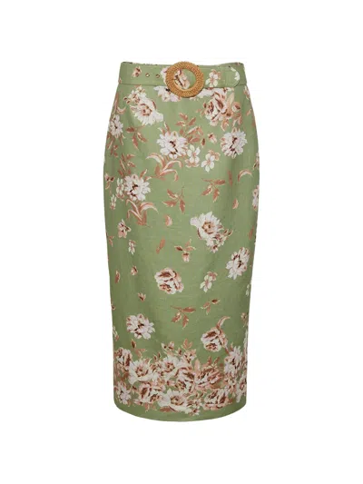Cara Cara Floral-print Belted Midi Skirt In Green