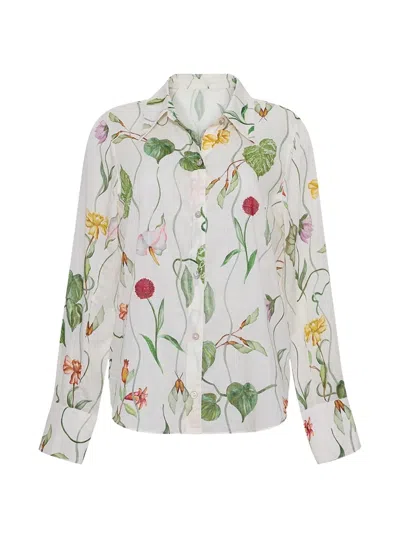 Cara Cara Floral-print Cotton Shirt In White
