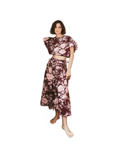 Cara Cara Floral-print Cropped Top In Burgundy