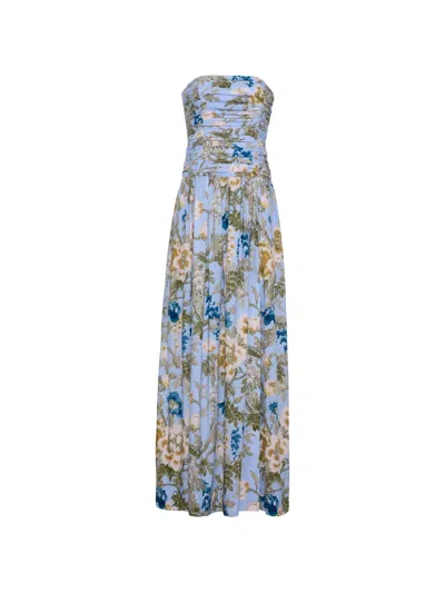 Cara Cara Montreal Strapless Pleated Floral-print Cotton-poplin Maxi Dress In White