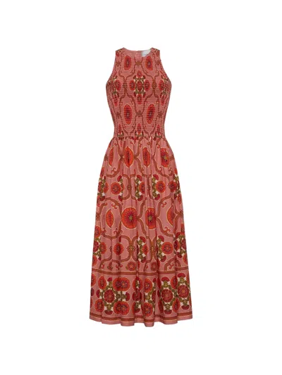 Cara Cara Floral-print Smocked Dress In Red