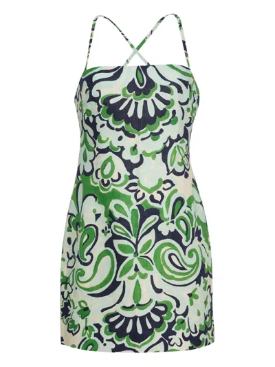 Cara Cara Geometric-print Cross-back Mini Day Dress In Green