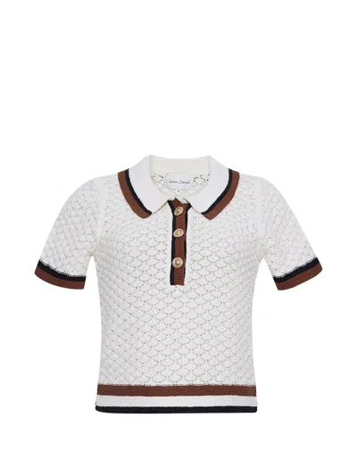 Cara Cara Ginger Crochet Polo Shirt In White