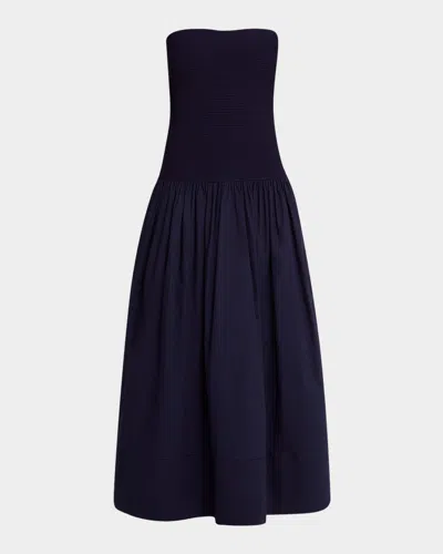 Cara Cara Glasbury Strapless Drop-waist Midi Dress In Navy