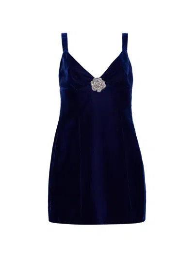 Cara Cara Gracie Floral-embellished Mini Dress In Blue