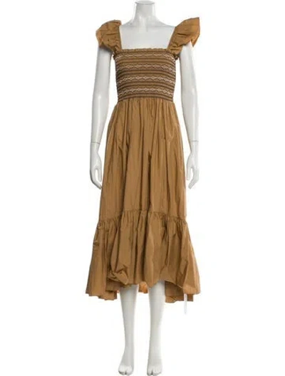 Pre-owned Cara Cara Graphic Print Long Dress In Neutrals