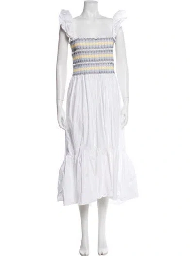 Pre-owned Cara Cara Graphic Print Long Dress In White