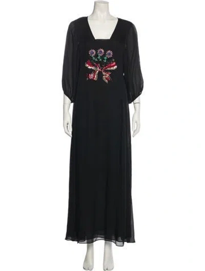 Pre-owned Cara Cara Graphic Print Long Skirt In Black