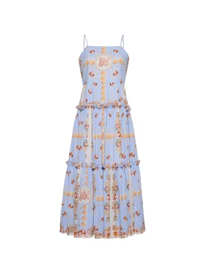 Cara Cara Harbour Tiered Seashell-print Midi Dress In Blue