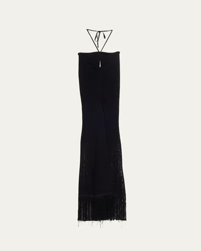 Cara Cara Hawthorn Fringe Halter Dress In Black