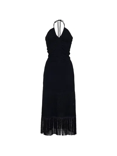 Cara Cara Hawthorne Fringe-trim Midi Dress In Black