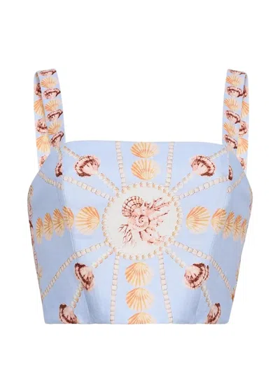 Cara Cara Helena Seashell-print Top In Blue