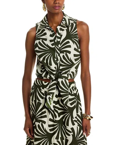 Cara Cara Highland Cotton Tie Front Top In Green