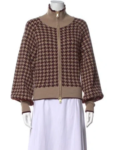 Pre-owned Cara Cara Houndstooth Print Mock Neck Sweater In Brown