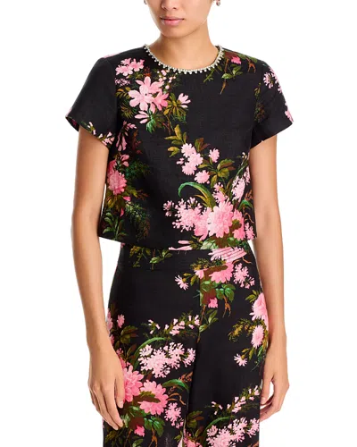 Cara Cara Hudson Linen Embellished Neck Top In Black
