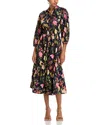 Cara Cara Hutton Puff-sleeve Midi Shirtdress In Stems Evening Blue
